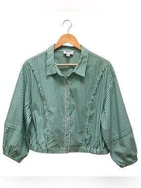 Marc New York Green and White Striped Cropped Button Down Shirt